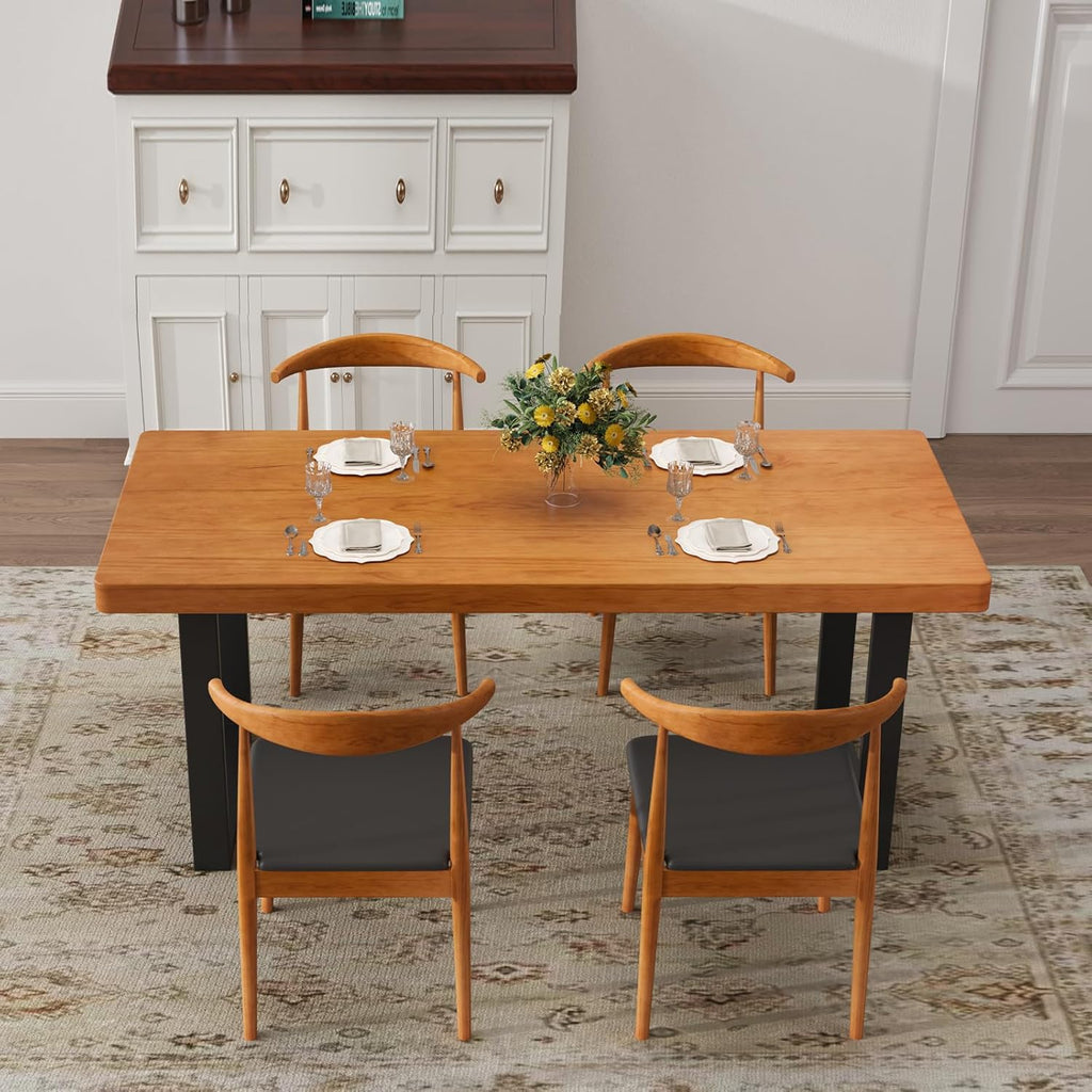Stylish Modern Minimalist Solid Wood Dining Table with Sturdy Metal Base – Easy Assembly, Versatile Design for Dining Rooms, Living Rooms, and Offices
