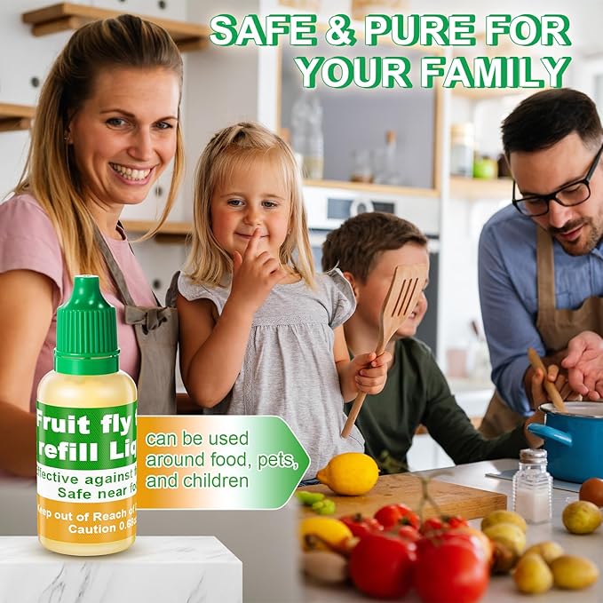 Qualirey 6 Pack Fruit Fly Trap Refill Liquid, 0.68oz Per Bottle Liquid Fruit Fly Traps for Indoors, Non Toxic Bait Safe Near Pets, Food and Kids, Lure Refill for Home Kitchen