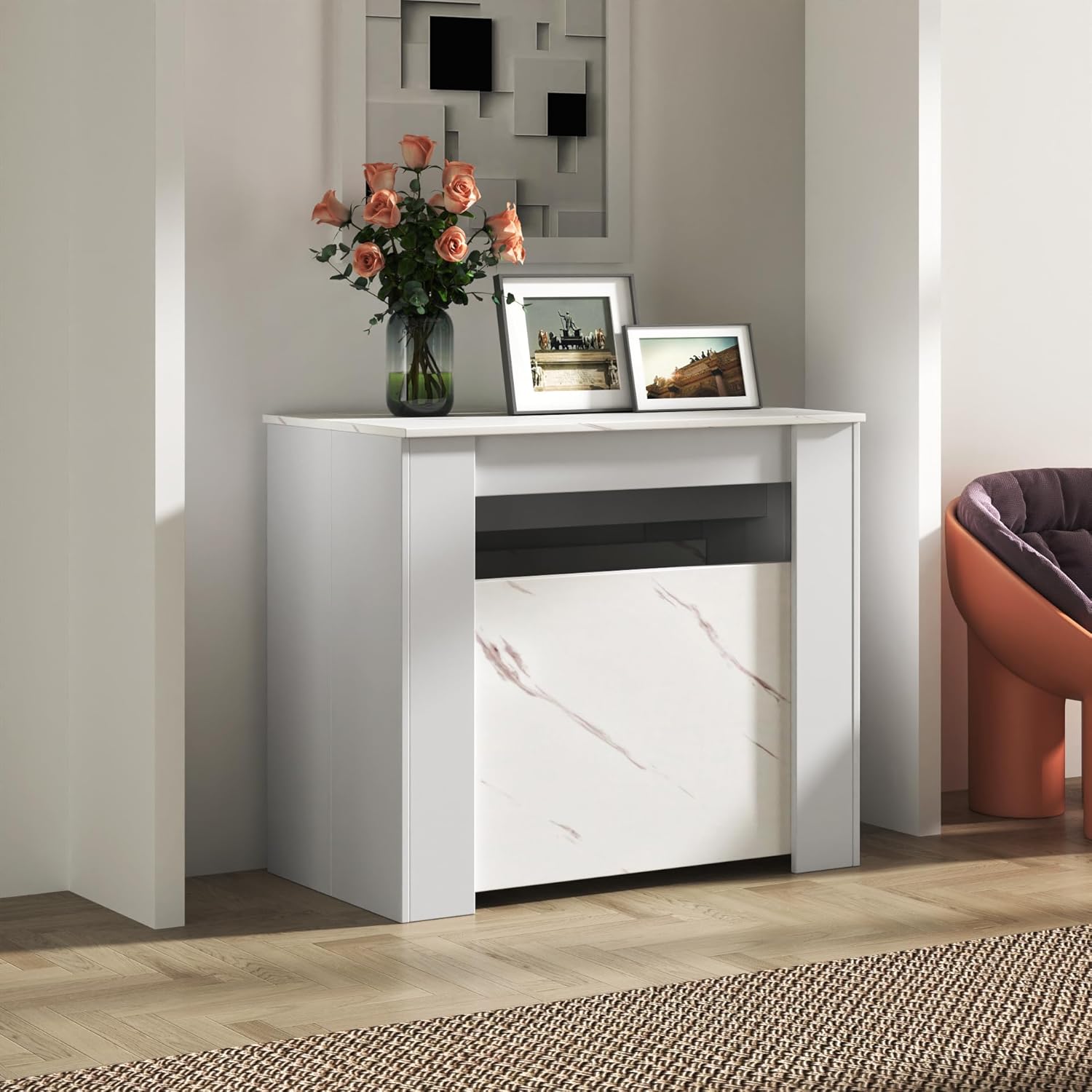 Transformer Table, Extendable Dining Table for 2-12 People, Marble White