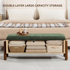 47'' Modern Storage Ottoman Benches with Walnut Wood Legs Ottoman Bench with 22 Gallons Storage Space Fabric Upholstered Seating End of Bed Bench for Bedroom for Livingroom Green