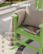 Rocking Chairs Outdoor, Oversized Patio Rocking Chair, All Weather Resistant HDPE, Heavy Duty Porch Rocker Chair with High Back Wide Arm Rest, LemonGreen