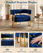 AODAILIHB Blue Modern Accent Chairs Set of 2, Velvet Barrel Chairs with Gold Metal Legs - Upholstered Armchairs for Living Room, Bedroom, Lounge & Waiting Room