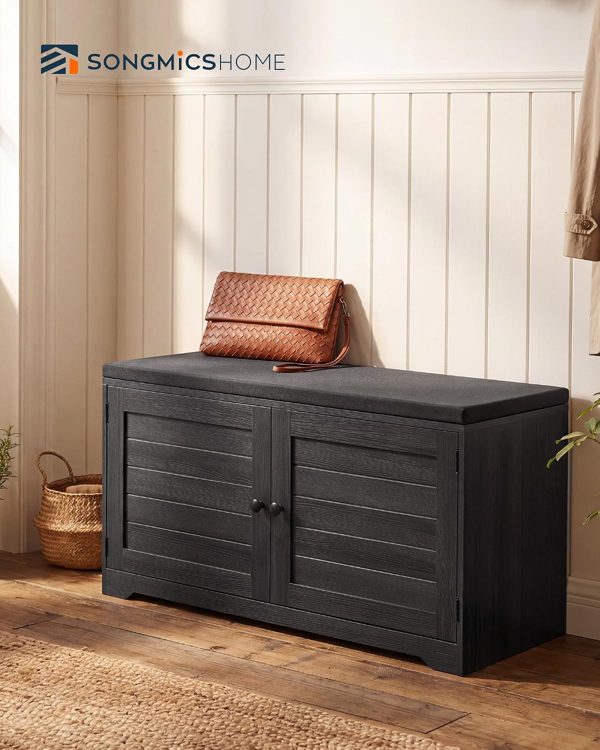 SONGMICS HOME 3-Tier Entryway Bench, Shoe Bench with Padded Seat, for Hallway, Bedroom, 14.2 x 40 x 20.9 Inches, Dark Gray