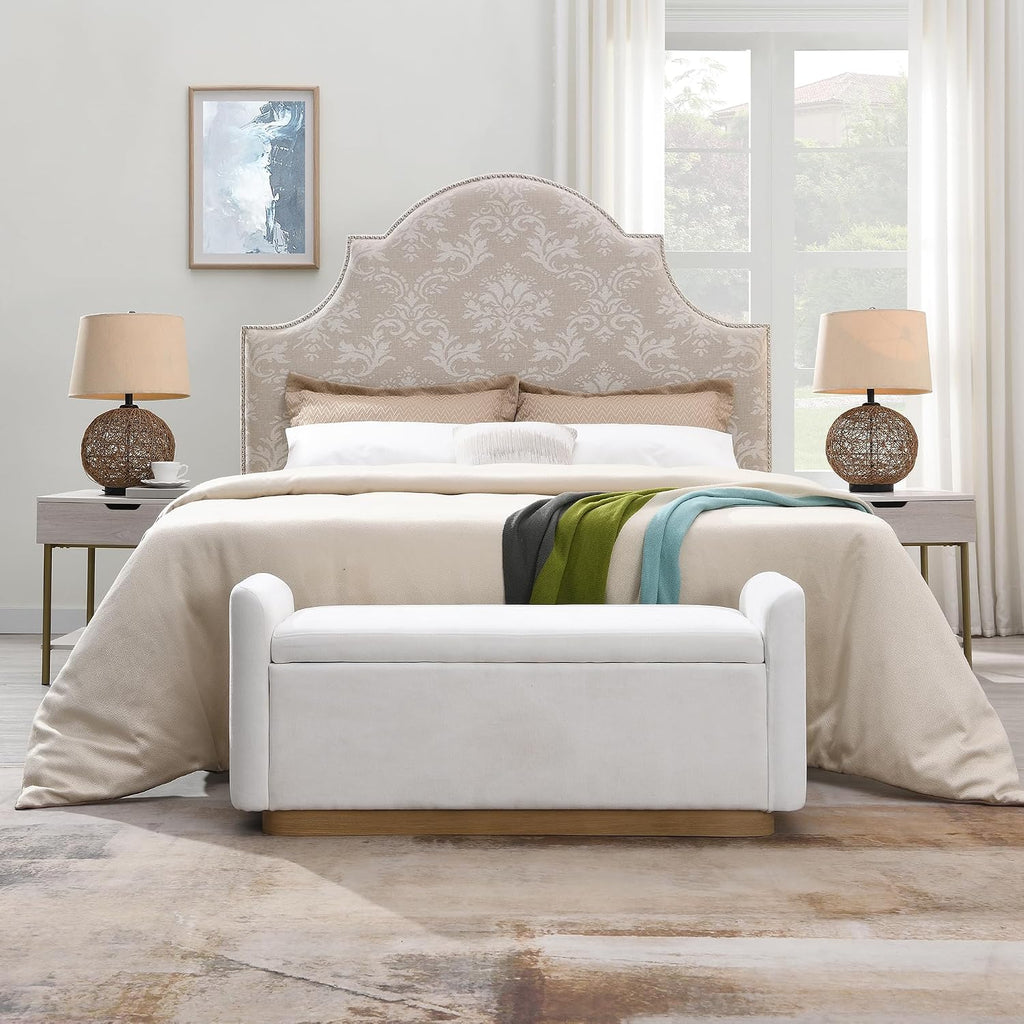 KEIKI 49" Storage Ottoman Bench with Safety Hinge, Ottoman with Storage, End of Bed Bench for Bedroom, Living Room, Entryway, Holds up to 350 lb, Beige