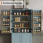 Scurrty Vintage Kitchen Pantry Cabinet with Drawers and Door Shelves, Blue | 69'' Tall Cupboard, Pull Out Trays, Painted, Heavy Duty, Roman Column Leg, Adjustable Shelf, Farmhouse Hutch, Food Organizer