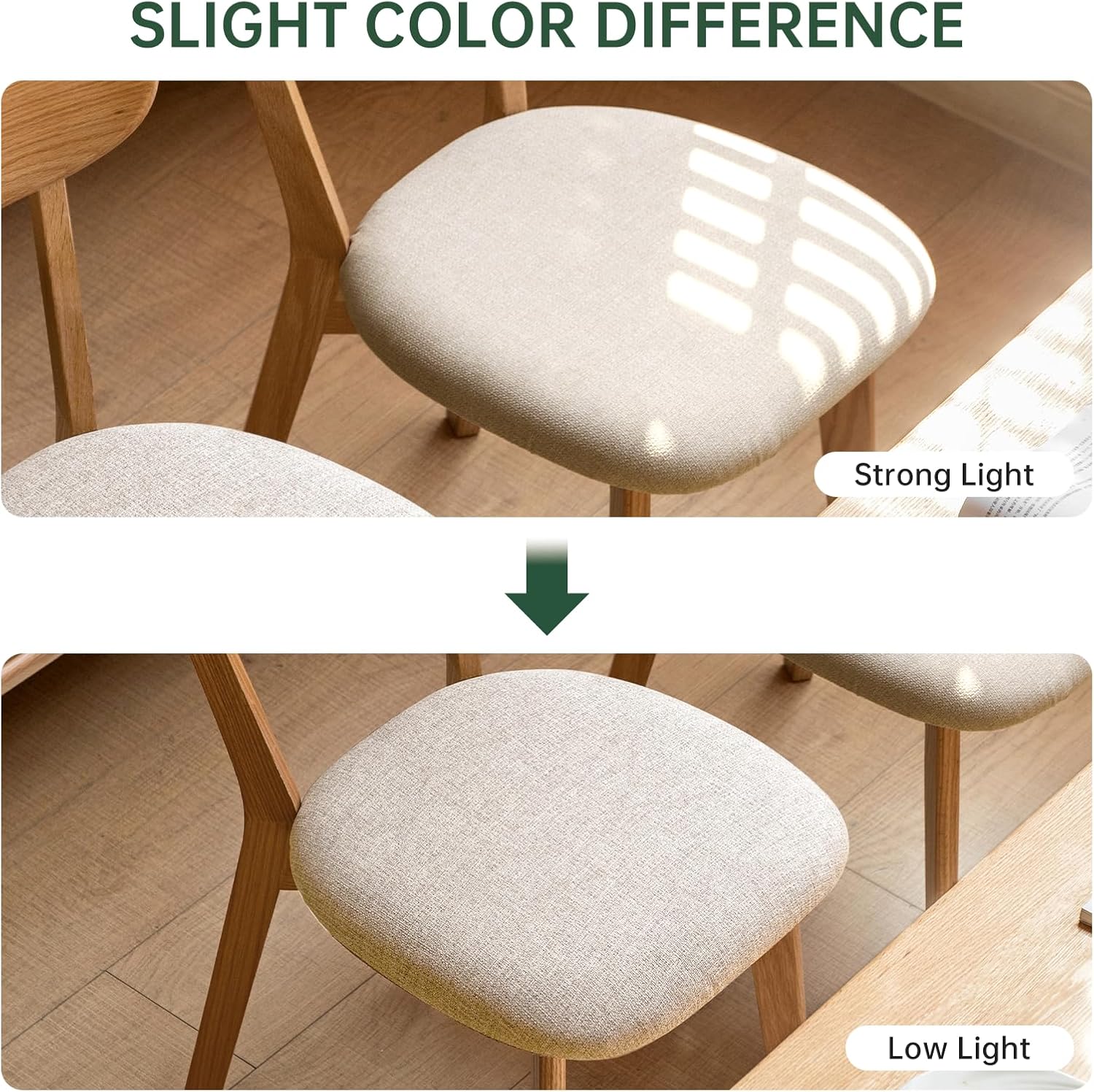 100% Solid Wood Upholstered Dining Chairs, Mid Century Modern Oak Dining Chairs with Curved Back Design with Butterfly Wing Shape for Kitchen, Dining Room, Restaurant (6, Log Color-Beige Cushion)