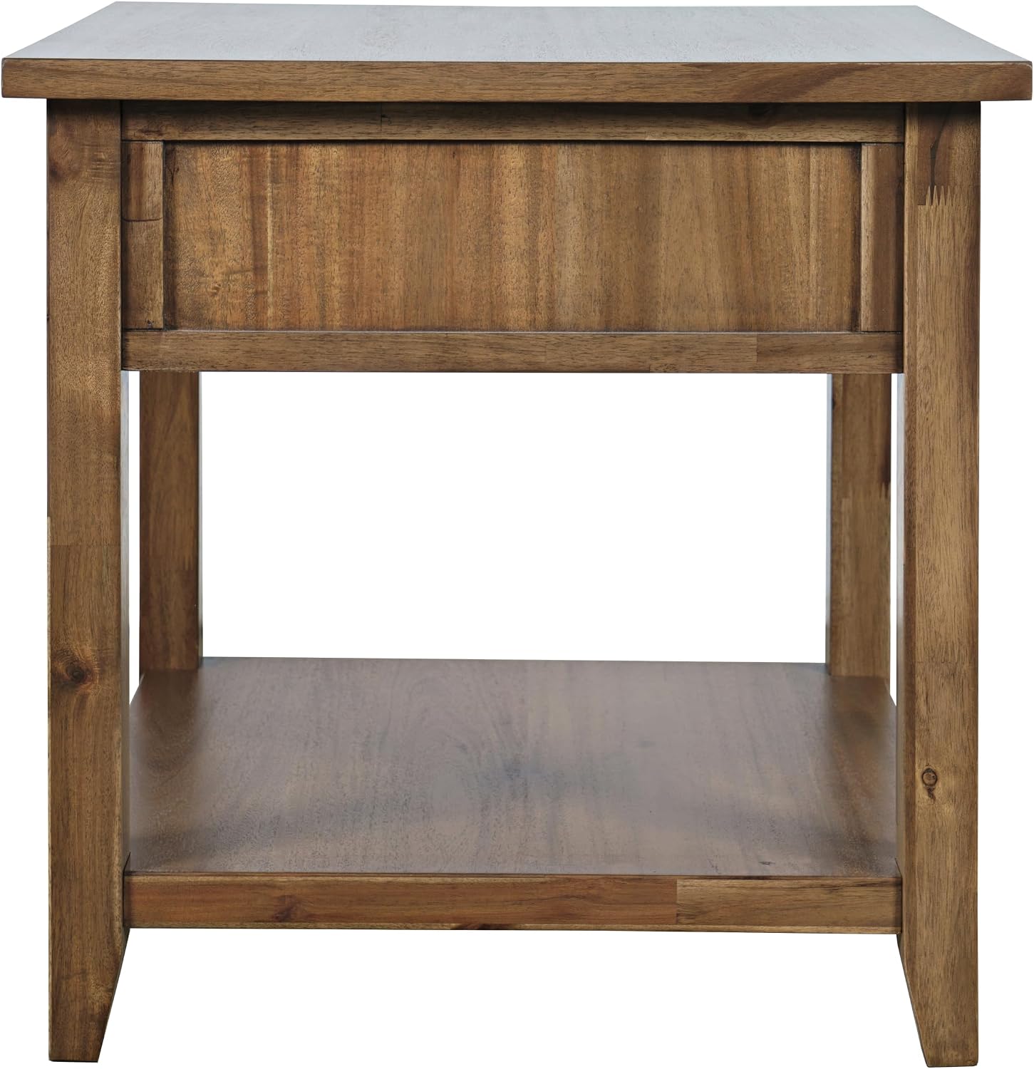 Jofran Acacia Wood Square End Table with Storage, Transitional Rustic Side Table for Living Room Bedroom, Accent Table, Wire Brush Brown