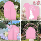 WEERRW Pink Arch Backdrop Cover Ballon Arch Stand Covers Set of 3 Spandex Fitted Round Top Chiara Stretchy Backdrop for Wedding Birthday Party Decoration(6FT, 6.6FT, 7.2FT)