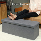 PINPLUS Folding Storage Ottoman Bench, Grey Linen | Linen Storage Chest with Padded Seat, Blanket Organizer, Footrest Stool and End of Bed Bench for Bedroom or Living Room