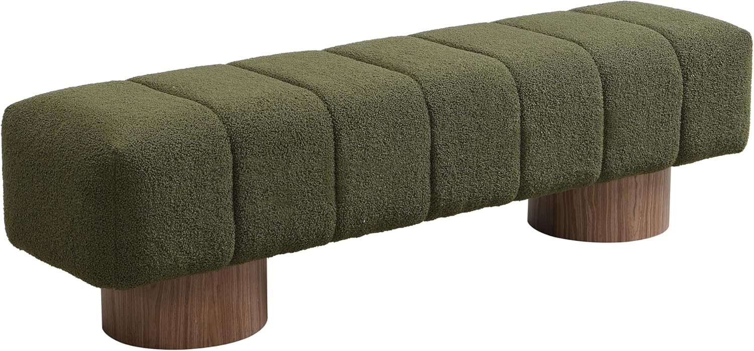 Christopher Knight Home Manila 64" Boucle Dining Bench, Upholstered Ottoman Bench, Rectangular Dining Seat, Spacious Seating, Long Footstool for Living Room Dining Room, No Assembly Needed, Green