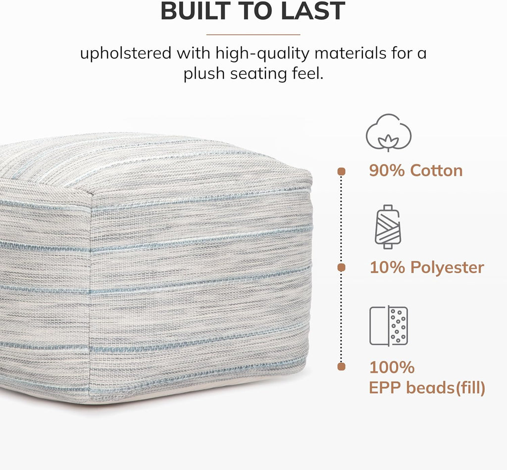 Anji Mountain 16" H x 22" W Handmade Pouf Ottoman for Living Room & Couch | Soft & Fluffy Ottoman Pouf, Lightweight, Decorative Floor Pouf Seating for Bedroom & Home Décor Accent, Joya Gray