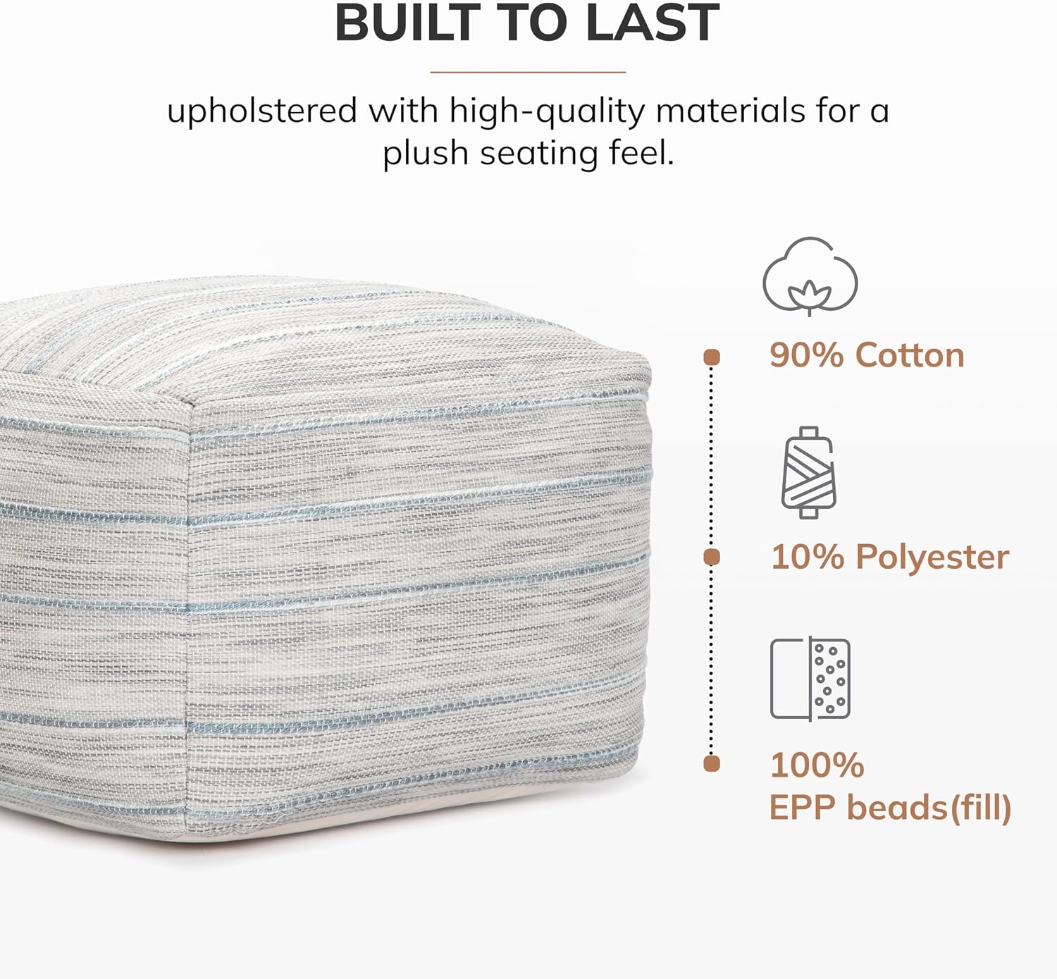 Anji Mountain 16" H x 22" W Handmade Pouf Ottoman for Living Room & Couch | Soft & Fluffy Ottoman Pouf, Lightweight, Decorative Floor Pouf Seating for Bedroom & Home Décor Accent, Joya Gray