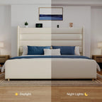 Queen Size Bed Frame with 59'' Tall Headboard with Readlight, White