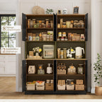 HOSTACK 55" W Pantry Cabinet, 71" Tall Kitchen Hutch Storage Cabinet, Black | Farmhouse Hutch Cabinet with 2 Independant Countertops, 4 Large Storage Cabinets with Shelves / Accent Doors for Dining Room