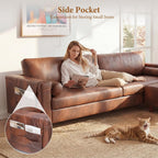Vesgantti 100" L-Shaped Faux Leather Sectional Couch, Wide Seating, Cocoa | 3 Seater with Movable Ottoman, Mid Century Modern Modular Sofa for Living Room, Apartment, Easy to Assemble, Side Pocket
