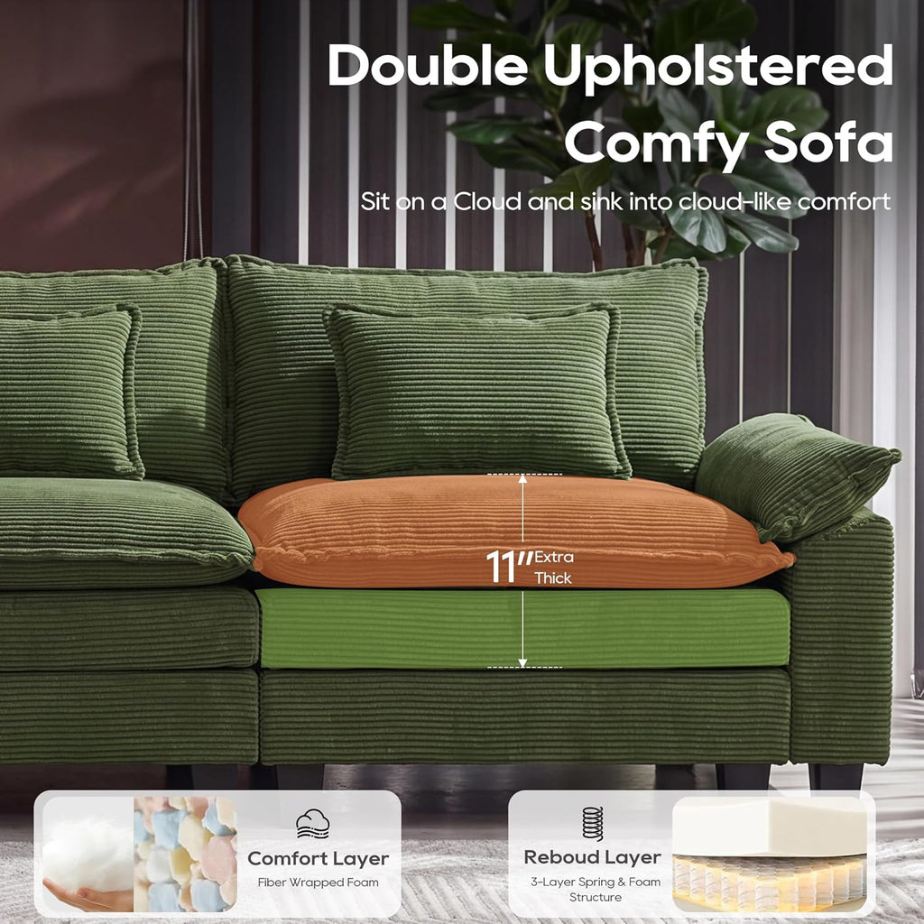 URRED Oversized Modular Sectional Sofa，Solid Green：122" U Shaped | Modern Comfy Cloud Couch with Movable Ottoman and Pillow, Deep Seat Couches for Living Room, Bedroom or Apartment