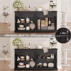 Vipbear 65" Large Sideboard Buffet Cabinet with Storage, Farmhouse Buffet Table Wine Coffee Bar Kitchen Storage Cabinet with 3 Drawers 4 Doors for Living Room, Kitchen, Dining Room, Black Oak