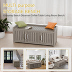 Shoe Bench - Waterproof Resin Storage Bench with Adjustable Shelves - Indoor & Outdoor Use, 3 Doors Entryway Bench with Hidden Storage Space - Storage Cabinet for Bedroom, Hallway, Grey
