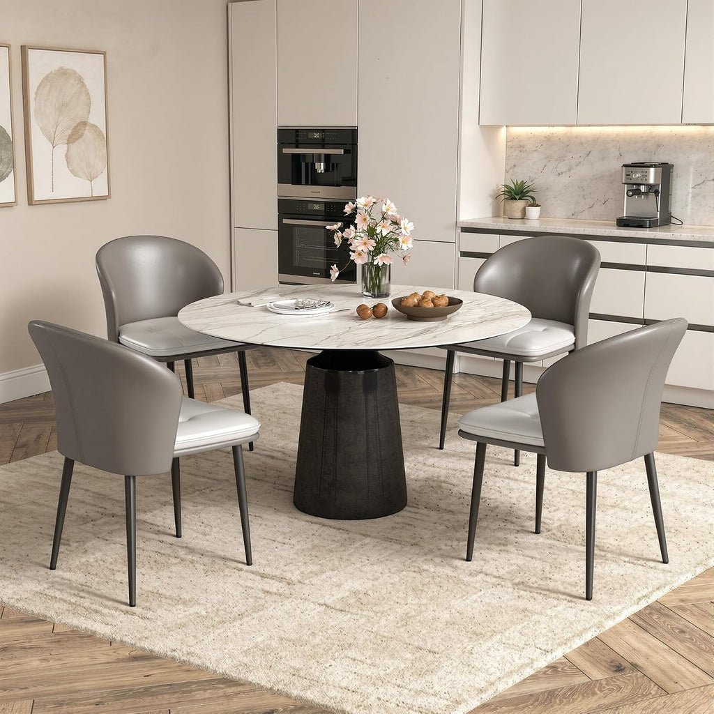 Modern Dining Chairs Set of 4, Faux Leather Upholstered Accent Chair with Metal Legs, Kitchen Side Chair with Comfortable Seat for Dining Room, Living Room, Bedroom, Light Grey