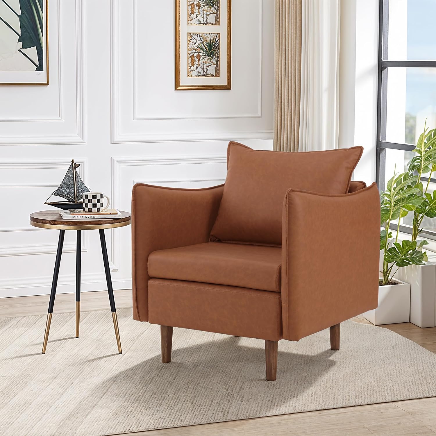 Sepnine Accent Chairs for Living Room Chairs Brown Reading Chair for Bedroom Arm Chair Mid Century Modern Club Chairs Upholstered Comfy Chair for Apartment, Waiting Room