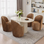 Swivel Barrel Dining Chairs, Faux Leather Upholstered Round Dining Chairs, 360° Swivel Vanity Chair Comfy Armless Accent Makeup Chair for Dining/Living Room Makeup Room, Brown