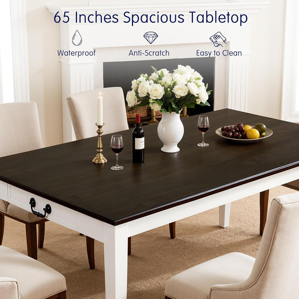 Hokway Dining Table for 4-6, 64 Inch Rectangular Solid Wood Kitchen Table, Modern Farmhouse Dinner Table for Dining Room, Kitchen, Living Room
