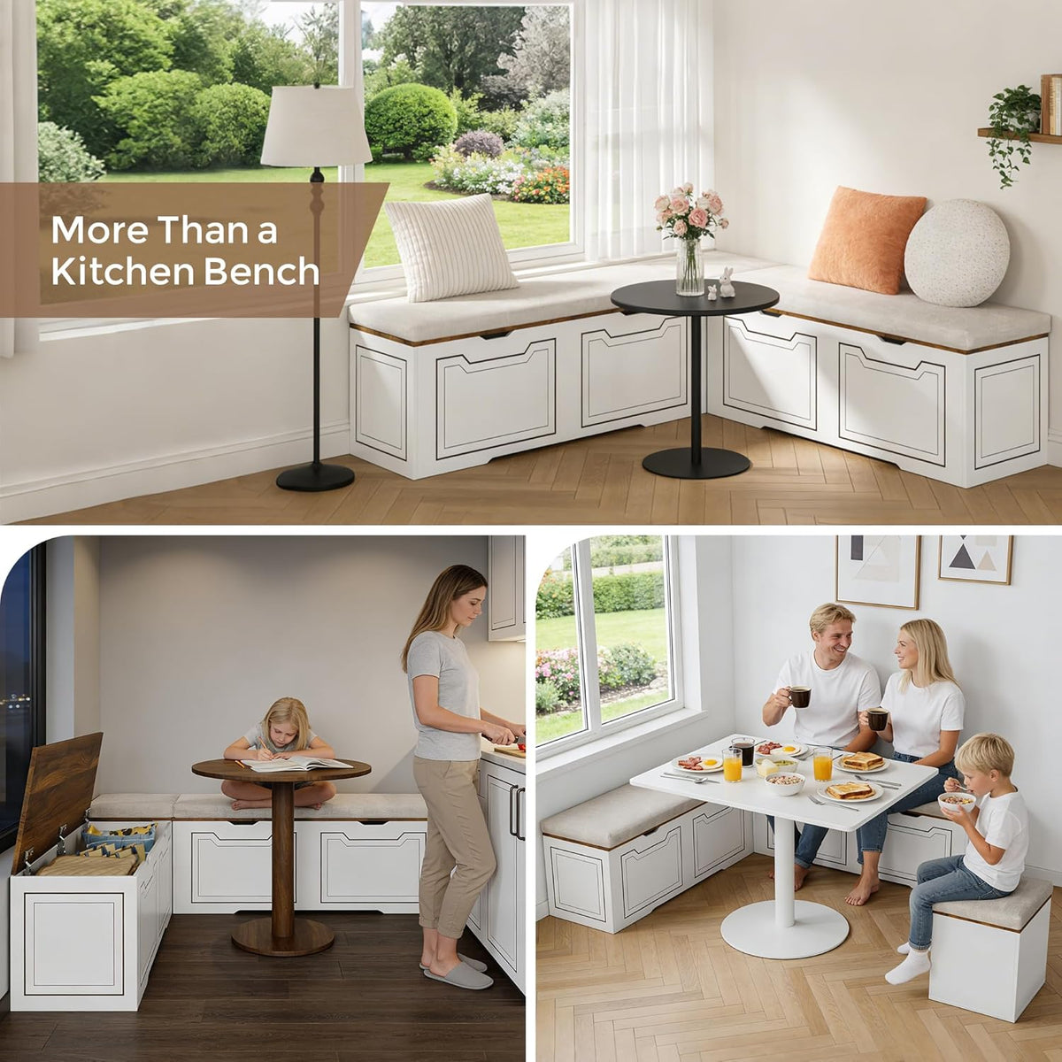 L Shaped Corner Bench with Storage, Breakfast Nook Bench, 63" L-Shaped Kitchen Nook Seating, Hidden Flip-Top Storage Compartments for Entryway, Dining Room, Hallway, Cloakroom, w/Grey Cushion