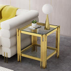 Small Side Table, Square End Table with Tempered Glass & Irregular Gold Stainless Steel Base, 2-Tier Modern Glass End Table with Storage Shelves, Luxury Accent Sofa Table for Living Room, Bedroom