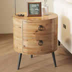 GarveeHome Round Side Table with Drawers Modern Night Stand with Storage Wooden Accent End Table Circle Bedside Table with Metal Legs for Living Room, Bedroom (Natural)