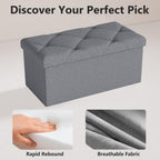 30 Inches Storage Ottoman, Folding Storage Ottoman Bench,Ottomans Foot Rest, End of Bed Bench 400LBS, Ottomans Bench Storage for Bedroom, Entryway, Living Room, Grey, 15" D x 30" W x 15" H