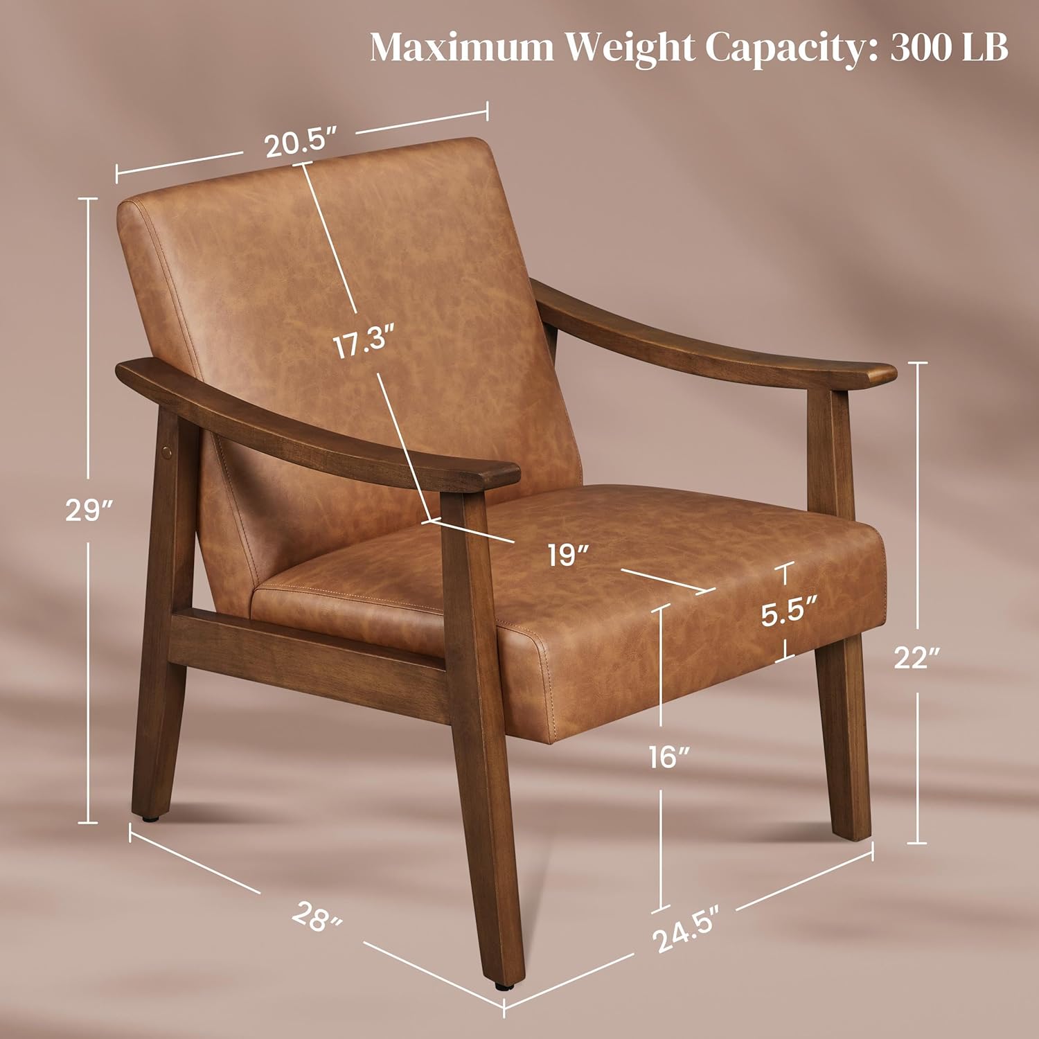 Yaheetech Accent Chairs Set of 2, Mid-Century Faux Leather Armchairs Brown | Cushioned Club Chairs with Supportive Sloped Backrests and Sturdy Wood Arms Fit Small Living Rooms, Offices, Reading Nook