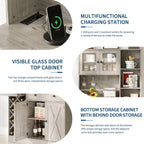 IDEALHOUSE 72 Inch Tall Kitchen Pantry Cabinet with Power Outlet - Wine Bottle Rack, Barn Doors, Ample Storage, Modern Sideboard Buffet for Dining Room, Kitchen, or Home Bar