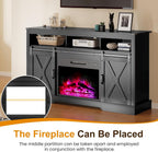 RoyalCraft Farmhouse TV Stand for 23" Fireplace, 34'' Tall Entertainment Center for 65+ Inch TV, 34" Tall Rustic TV Console with Sliding Bar Door for Living Room Black