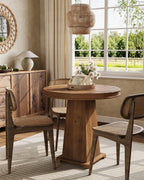 LITTLE TREE Solid Wood Round Dining Table, 31.5" Small Kitchen Table for 2, Modern Farmhouse Dinner Table for Dining Room, Kitchen, Living Room, Artistic Geometric Base, Table Only (Rustic Brown) 2PCS