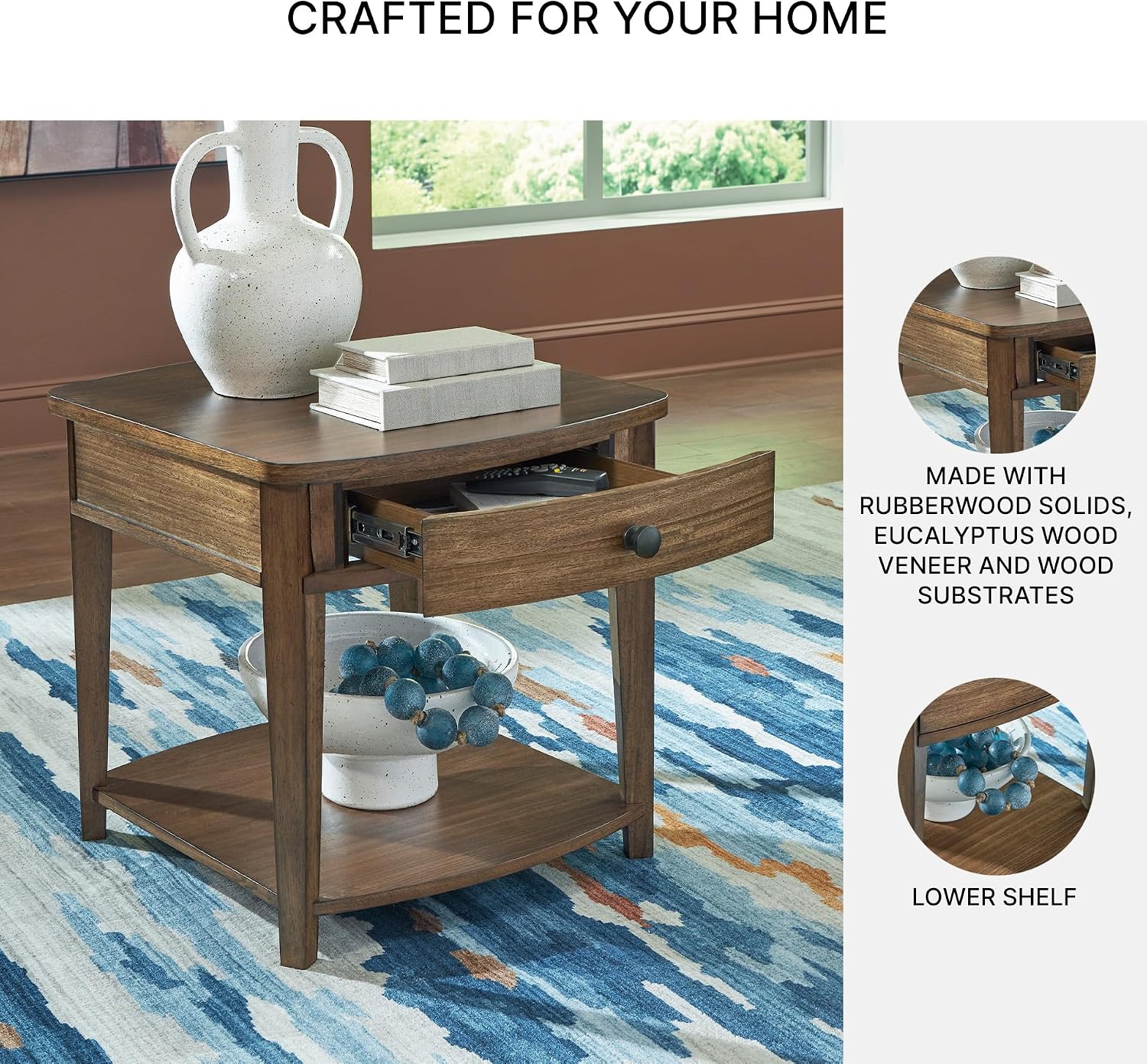 Signature Design by Ashley Burkbyer Classic End Table with Storage, Medium Brown