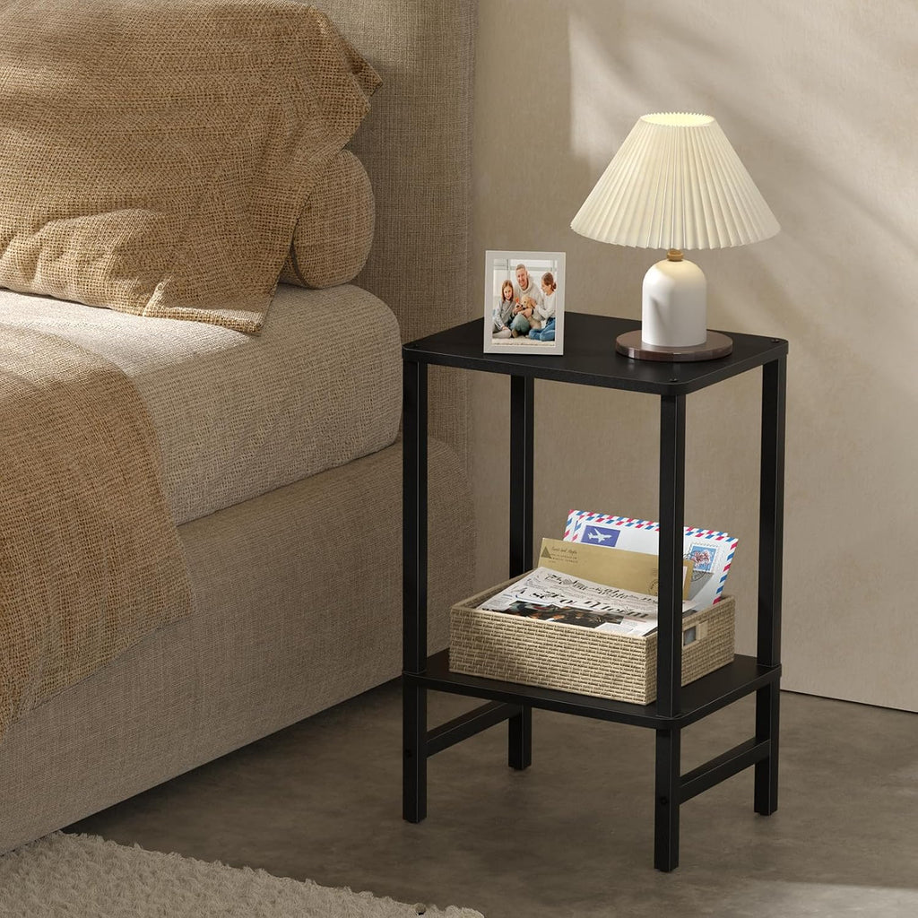 YUFAM Side Table End Table Tall Night Stand 2-Tier for Living Room Bedroom Bathroom Office Furniture Black