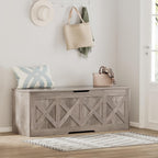 Homleke 47.2" Extra-Large Wooden Storage Chest, Farmhouse Storage Bench | with Safety Hinge, Easy Assembly, for Bedroom, Living Room & Entryway, Greige