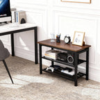3-Tier Shoe Rack Bench, Rustic Brown Industrial Entryway Storage Organizer with Wood Seat and Multiple Shelves