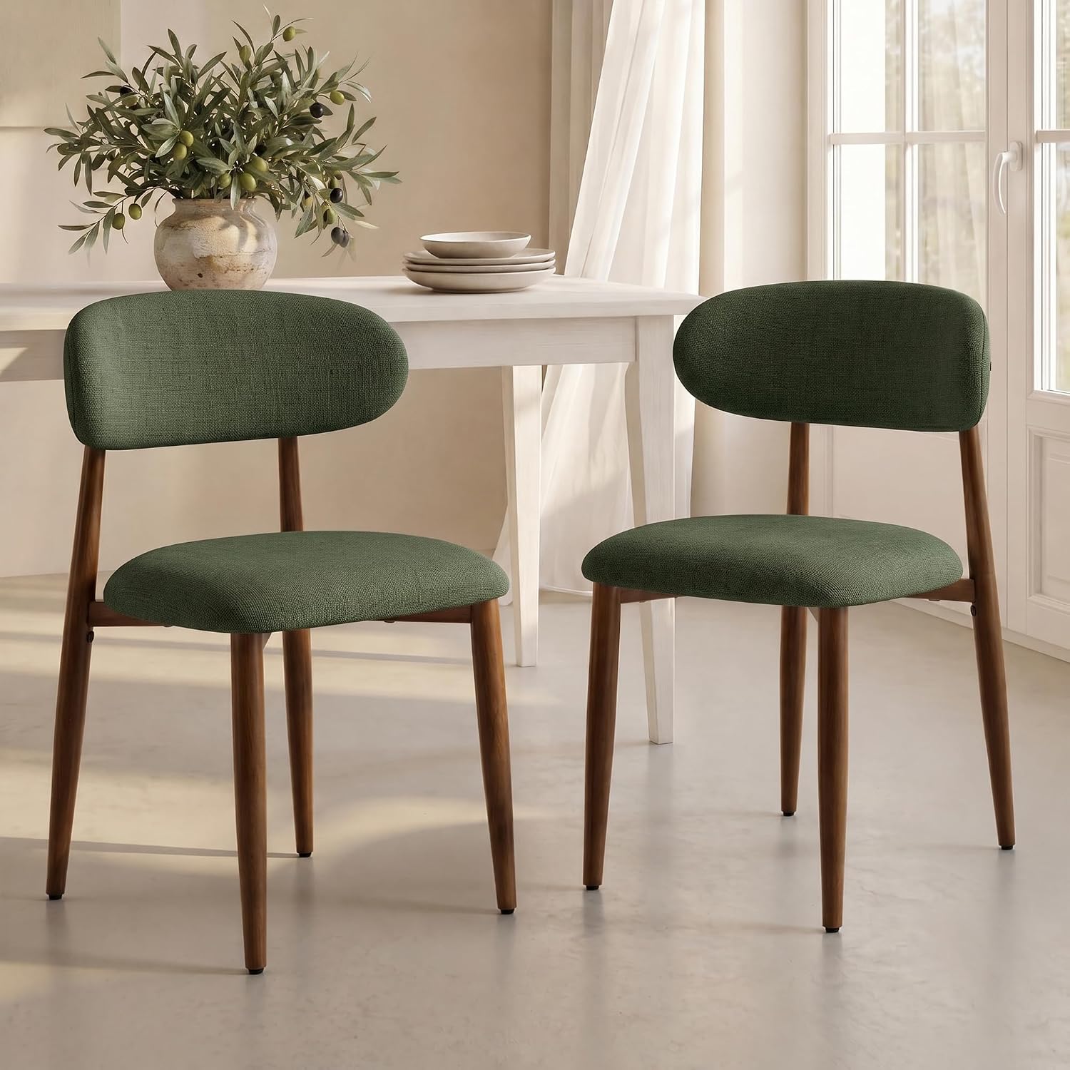 UVV Dining Chairs Set of 8, Metal Kitchen Chairs with Modern Fabric Upholstered for Dining Room, Green