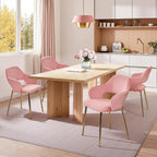 VECELO Velvet Dining Chairs Set of 6, Modern Upholstered Kitchen Chairs with Cushion, Padded Backrest and Metal Legs, Pink