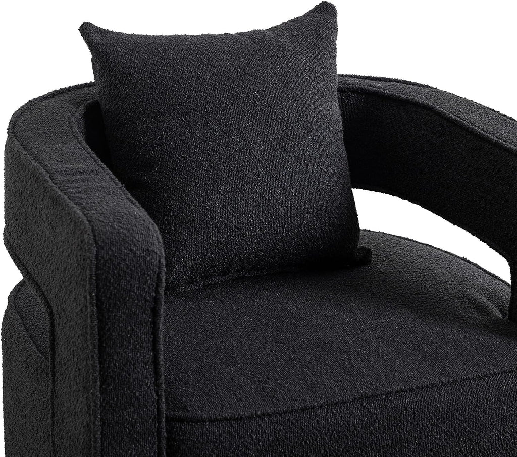 Swivel Accent Chair, Modern Swivel Barrel Chair for Living Room, 360 Degree Comfy Square Accent Chair with Open Back, Upholstered Armchair for Bedroom,Reading, Boucle, Black