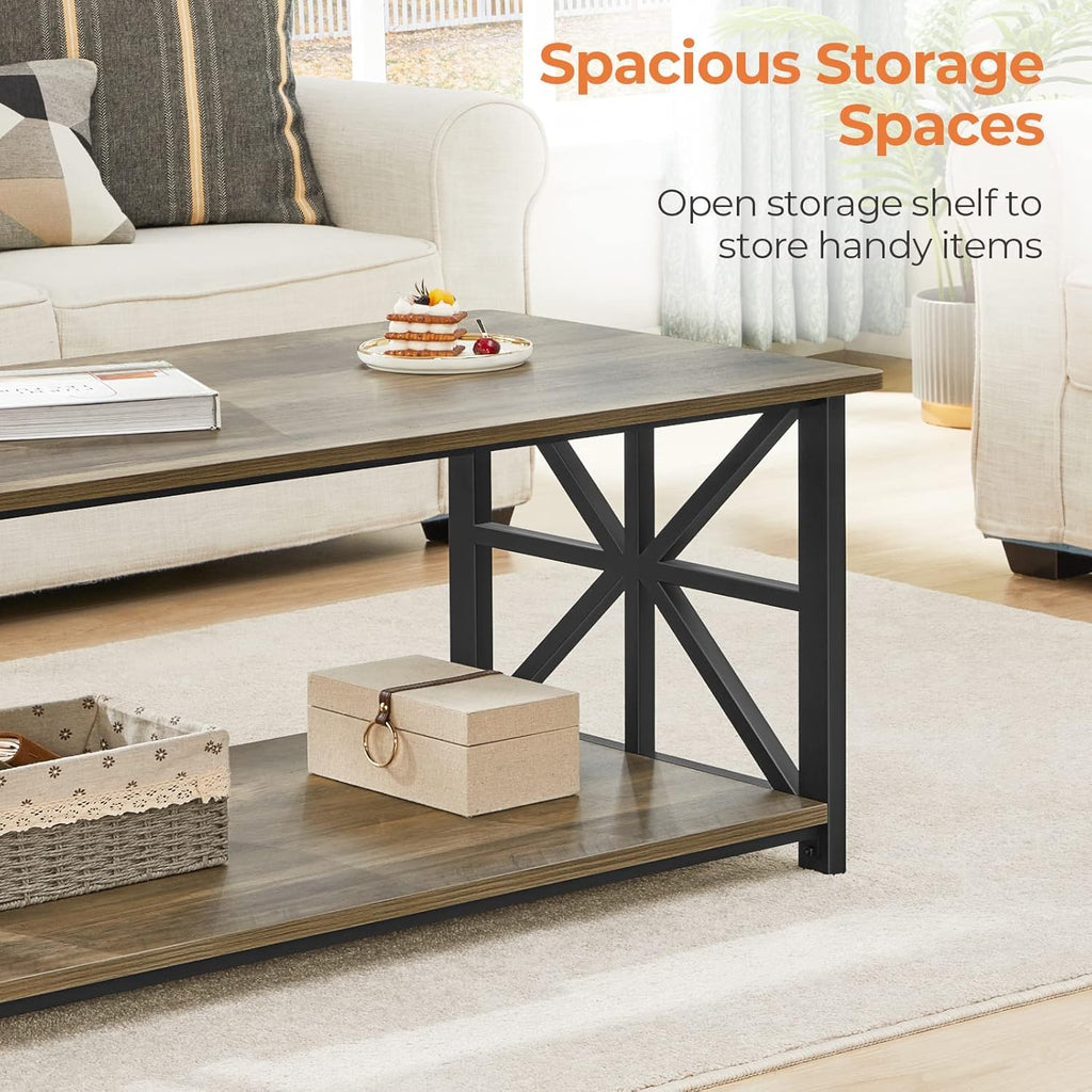 GreenForest Coffee Table for Living Room with Round Corners Farmhouse Style Center Table with Storage Shelf 39 Inch Space Saving Easy Assembly Gray Wash | for Living Room