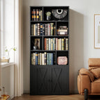IRONCK 4-Tier Bookcase with Doors, Tall Storage Bookshelf, Black