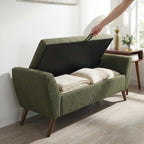 60'' Modern Upholstered Storage Ottoman Bench with Mid-Century Wood Legs, Entryway Bench with Hidden Storage for Living Room, Bedroom, and End of Bed, Comfort Padded Seat (B-Green)