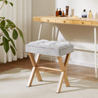 Royal Windsor Vanity Stool,Small Makeup Chair with Metal X Legs | Square Foot Stool,Modern Vanity Chair,Upholstered Vanity Seat for Entryway,Bedroom and Living Room,Light Grey+Yellow