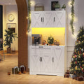 71" Kitchen Pantry Cabinets with Hutch - Freestanding Pantry Cabinet with Drawer, Adjustable Shelves, LED Light & Power Outlets for Kitchen, Dining Room, Living Room (White)