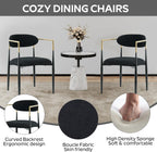 Baysitone Dining Chairs Set of 2 Mid-Century Modern Upholstered Boucle Dining Room Chairs Open Back Curved Backrest Black Metal Legs Gold Armchairs for Kitchen Living Room, Black(Only Chairs)