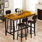 Lamerge Bar Table Set for 4 Kitchen Table and Chairs Set, Industrial Dinner Table with 4 PU Upholstered Stools Kitchen Pub Table for Kitchen, Space Saving, Restaurant (Rustic Brown and Black)