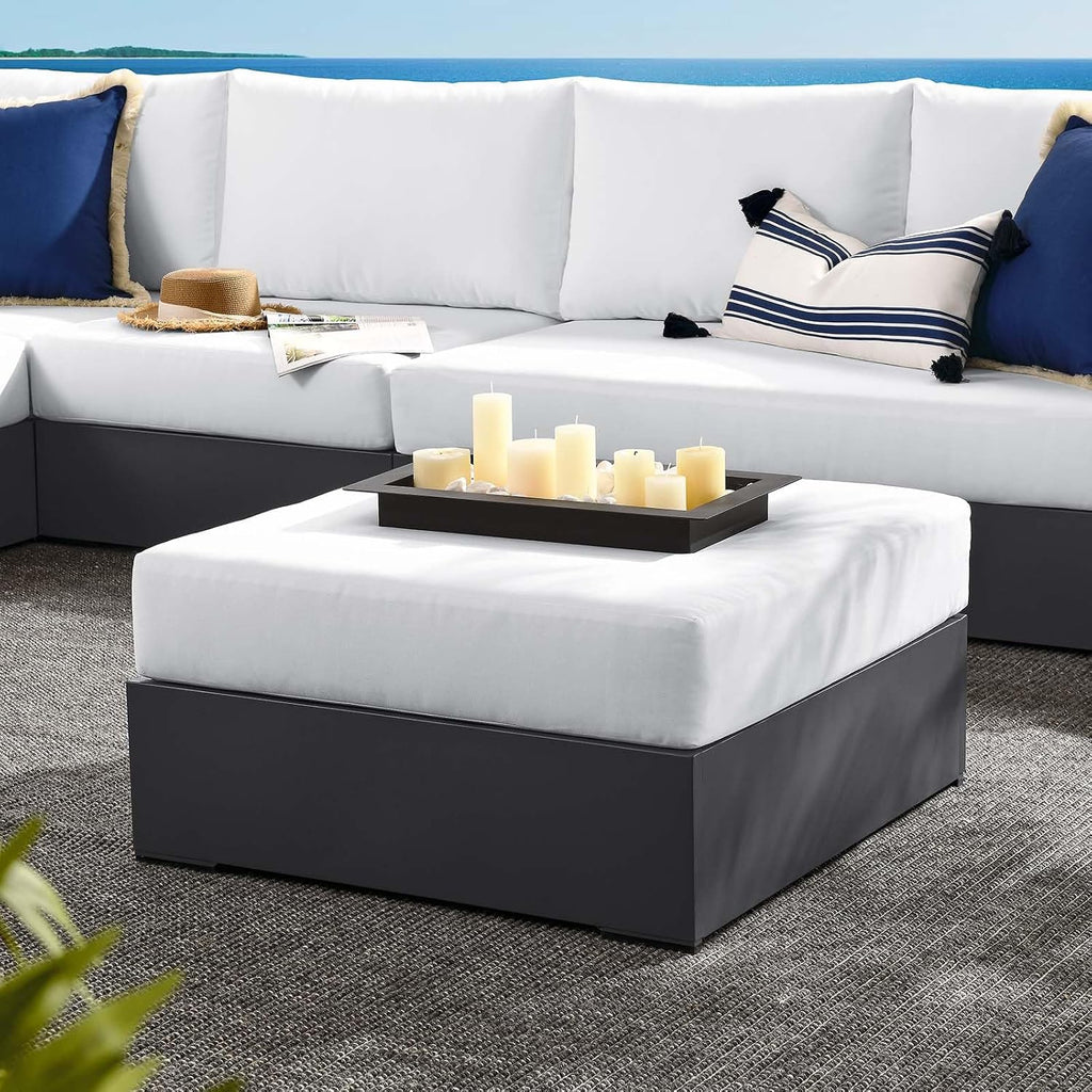 Modway Tahoe Aluminum Ottoman in Gray White with Weather-Resistant Cushion-Ideal as Outdoor Footstool, Patio or Sunroom Furniture