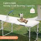 6FT Folding Dining Table, Portable Aluminum Picnic Table with Adjustable Height, Foldable Lightweight Collapsible Camp Table Desk with Carrying Handle for Indoor Outdoor Activities Events
